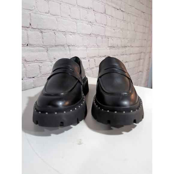 Schutz Christie Studs Chunky Lug Soles Black Leather Penny Loafer Sz 9.5 $168 - Picture 7 of 13